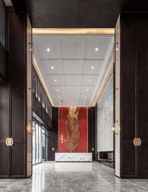 #Interiordesign #Commercialinterior #Commercialdesign #Interior #ReceptionDesign #Reception Reception Interior, Reception Ceiling, Lobby Ceiling, Hospital Design Architecture, Plaster Ceiling Design, Bungalow Interior, Faux Stone Walls, Cornice Design, Hotel Lobby Design