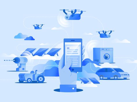 IOT Illustration phone method blue drone car iot Cityscape Wallpaper, Slider Design, Storyboard Illustration, Hand Style, Flat Design Illustration, Isometric Illustration, Technology Icon, City Illustration, Art Poster Design