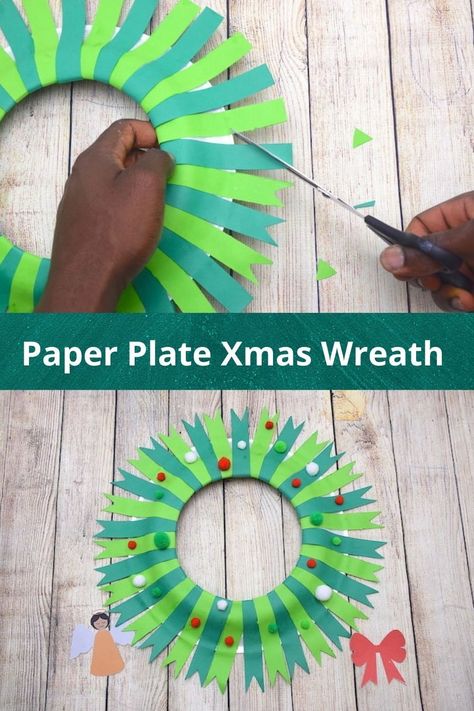 This christmas craft involves simply gluing paper strips on the ring of a holed paper plate and decorating with whatever you have to hand.If you are making a christmas wreath craft in the classroom, provide the kids with decorative items and challenge the kids to decorate #christmaswreath #paperplatechristmaswreath #paperplatecrafts #easycraftsforkids #christmasdecorationdiy Paper Plate Wreath Craft, Christmas Wreath Crafts For Kids, Paper Plate Christmas Crafts, Paper Plate Christmas Wreath, Paper Plate Wreath, Christmas Eyfs, News Years Crafts For Kids, Kids Christmas Crafts, Kindness Club