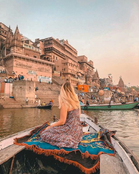 Beautiful Portrait at Ganga River, Varanasi #India Reliance Jewels, Boat Photoshoot, Weather In India, India Tourism, India Travel Places, Backpacking India, Backpacking South America, Travel Pose, Amazing India