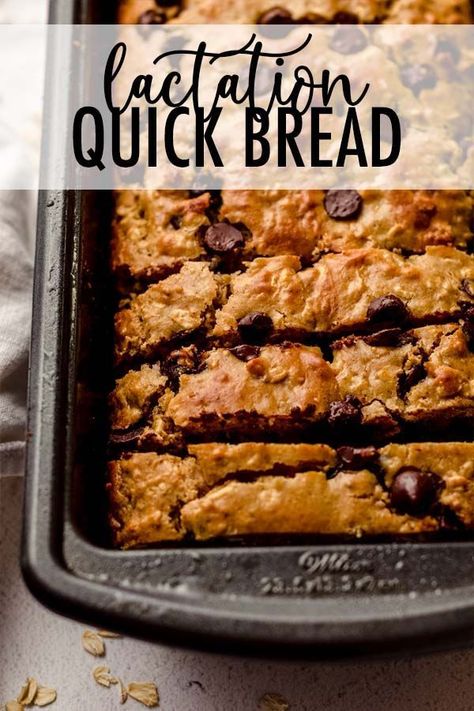 An easy, hearty oatmeal quick bread filled with plenty of galactagogues to encourage milk production in breastfeeding people. | lactation quick bread recipe | lactation bread recipes | lactation chocolate chip bread | homemade lactation recipes | lactation recipes with brewers yeast | recipes to help lactation | recipes to help with lactation | recipes to help milk supply | recipes to help with milk supply | recipes to help increase milk supply Homemade Lactation Recipes, Lactation Recipes Without Brewers Yeast, Lactation Recipes With Brewers Yeast, Breastfeeding Recipes Milk Supply, Healthy Lactation Snacks, Recipes With Brewers Yeast, Milk Supply Increase Food, Milk Supply Recipes, Brewers Yeast Recipes Milk Supply