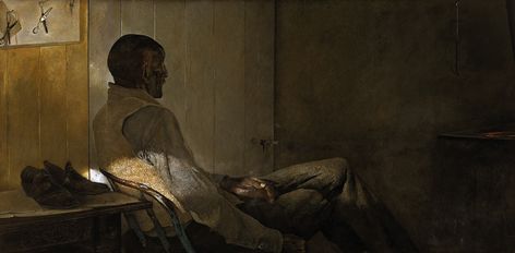 https://flic.kr/p/9PrHZU | Andrew Wyeth 'That Gentleman' 1960 | “His voice is gentle, his wit is keen, and his wisdom enormous.” - Andrew Wyeth of his neighbor and model for ‘That Gentlemen’ , Tom Clark Tempera on panel, Dallas Museum of Art Andrew Wyeth [American Contemporary Realist Painter, 1917-2009] Second of the three generations of Wyeth artists. The best known of the Wyeths, Andrew was taught by his father, artist and illustrator N.C. Wyeth. Andrew Wyeth is father of Jamie Wyeth, t Andrew Wyeth Paintings, Jamie Wyeth, René Magritte, Dallas Museum Of Art, Tempera Painting, Andrew Wyeth, Edward Hopper, Tempera, American Artists