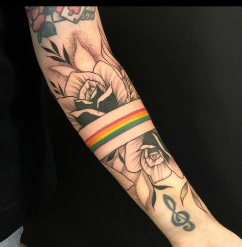 Trumpet Tattoo, Gay Pride Tattoos, Equality Tattoos, Lgbt Tattoo, Rainbow Tattoo, Gay Tattoo, Pride Tattoo, Rainbow Tattoos, Arm Band Tattoo