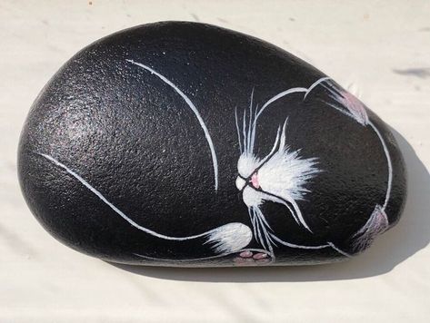 Stone Pictures Pebble Art, Clinic Interior, Sleepy Kitty, Garden Rock Art, Diy Rock Art, Painted Rock Animals, Art Pierre, Stone Art Painting, Painted Rocks Craft