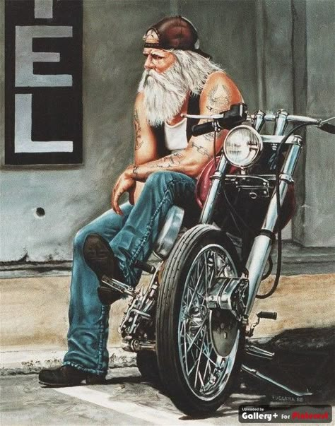 Harley Davidson so love this picture, lookin at myself in about 20 years from now. LOL !!  I AM ALLREADY LOOKIN AT MY SELF , HAHA!! David Mann Art, Bike Artwork, Мотоциклы Harley Davidson, Motorcycle Artwork, Harley Davidson Art, Мотоциклы Cafe Racers, Motorcycle Culture, Retirement Plan, Motorcycle Posters