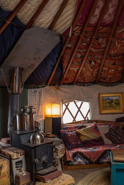 Moon to Moon-The cosy yurt home of... Alexandra Fuller Yurt House Interior, Yurt Fireplace, Yurt Living Interior Design, Yurt House, Yurt Design, Yurt Life, Yurt Interior, Yurt Home, Yurt Living