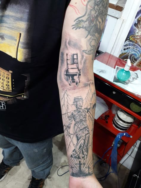 And Justice For All Tattoo, Metallica Tattoo Sleeve, Metallica Tattoo Ideas, Metal Band Tattoos, Heavy Metal Tattoo Ideas, Heavy Metal Tattoo, Metal Tattoos, Slipknot Tattoo, Metallica Tattoo