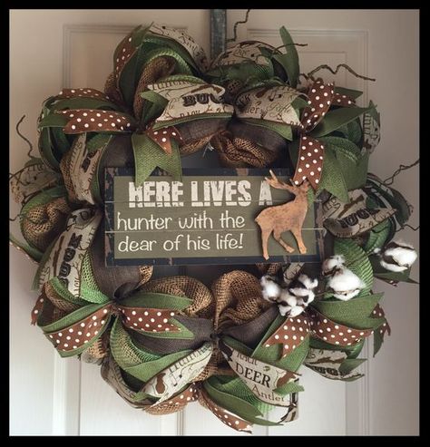 Camo Wreath, Hunting Wreath, Fishing Wreath, Deer Wreath, Antler Wreath, Wreath Project, Deco Wreaths, Country Wreaths, Wreath Rustic