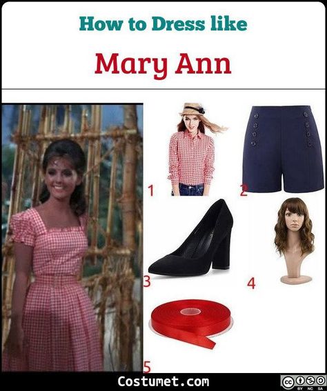 Mary Ann (Gilligan’s Island) Costume for Cosplay & Halloween Gilligan And Mary Ann Costume, Gilligan Island Halloween Costumes, Gilligans Island Halloween Costumes, Giligans Island Costumes, Gilligans Island Costume, Red Gingham Top, Mary Ann And Ginger, Mary Costume, Gilligans Island