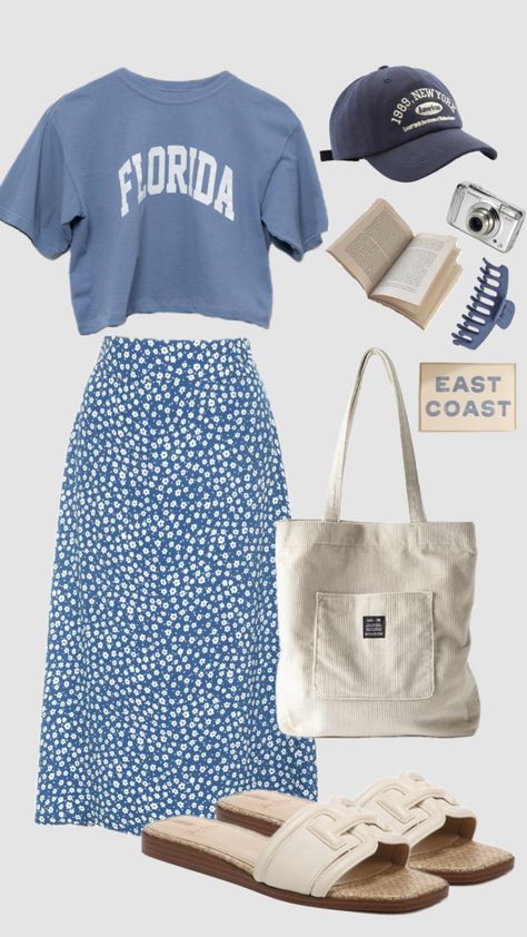 #skirt #modestfashion #spring #summeroutfit #modesty #outfitinspo #casual #schoolfit #vacation #blue #beach #fashion #outfit Summer Modest Outfits, Blue Skirt Outfits, Outfit Ideas Trendy, Chic Shorts, Modest Outfit Ideas, Modest Outfit, Modesty Outfits, Cute Modest Outfits, Flowy Dresses