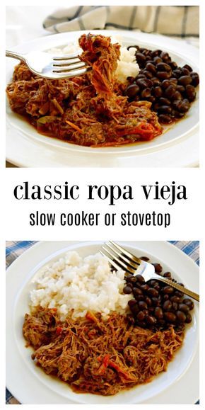 Ropa Vieja is so easy on the stove or in the slow cooker & is so much more than it sounds; tender beef cooked with peppers and aromatics until it shreds; it's just luscious. Serve with rice & beans. #RopaVieja #SlowCookerRopaVieja via @www.pinterest.com/frugalhausfrau Chicken Ropa Vieja Slow Cooker, Slow Cooker Ropa Vieja, Ropa Vieja Recipe Slow Cooker, Ropa Vieja Slow Cooker, Ropa Vieja Recipe, Boricua Recipes, Cuban Food, Rice Beans, Slow Cooked Meals