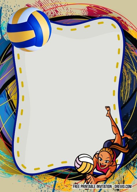 Cool FREE Volley ball Themed Birthday Invitation Templates #free #freeinvitation2019 #birthday #disney #invitations #invitationtemplates Volleyball Party Invitations, Volleyball Themes, Volleyball Template, Sports Day Poster, Volleyball Vibes, Volleyball Birthday, Volleyball Drawing, Volleyball Backgrounds, Volleyball Party