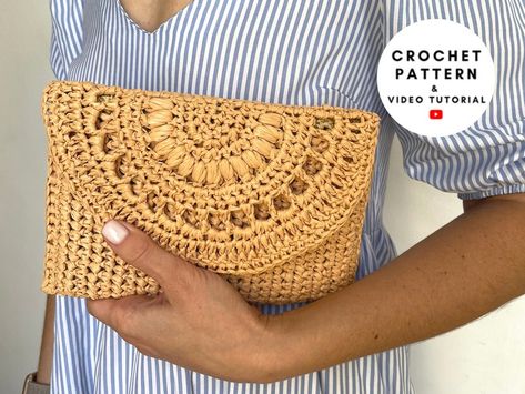 Clutch Purse Pattern, Crochet Clutch Pattern, Clutch Bag Pattern, Raffia Clutch, Crochet Clutch Bags, Summer Purse, Raffia Crochet, Clutch Pattern, Summer Purses