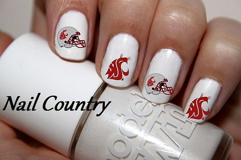 50pc Washington State University Football Nail by NailCountry, $3.99 Nail Art Grunge, Hockey Nails, Minnie Mouse Nail Art, Horse Nails, Deer Nails, Deer Heart, Baseball Nails, Camo Stuff, Football Nails