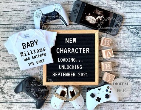 Digital Funny Video Game Player Pregnancy Announcement new | Etsy Gamer Baby Announcement, Baseball Baby Announcement, Gamer Baby, Announcement Pictures, Baby Announcement To Husband, Unique Pregnancy Announcement, Baby Announcement Photoshoot, Creative Pregnancy Announcement, Fun Baby Announcement