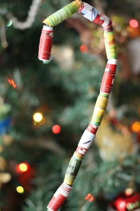 Paper Bead Candy Cane ornament Bead Candy Cane, Candy Cane Ornaments, Snail Craft, Library Crafts, Happy Hooligans, Christmas Arts, Make Paper Beads, Children Crafts, Winter Projects