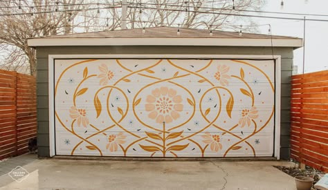 Outside House Mural, Garage Mural Wall Art, Mural On Garage Door, Porch Mural, Mural Design Wall Exterior, Outdoor Floral Mural, House Exterior Mural, Floral Mural On Building, Art Studio Mural