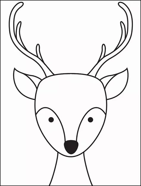 Reindeer Face Drawing, Easy Reindeer Drawing, Draw A Reindeer, Reindeer Drawing, Simple Face Drawing, Face Coloring, Painted Window Art, Face Tutorial, Deer Drawing