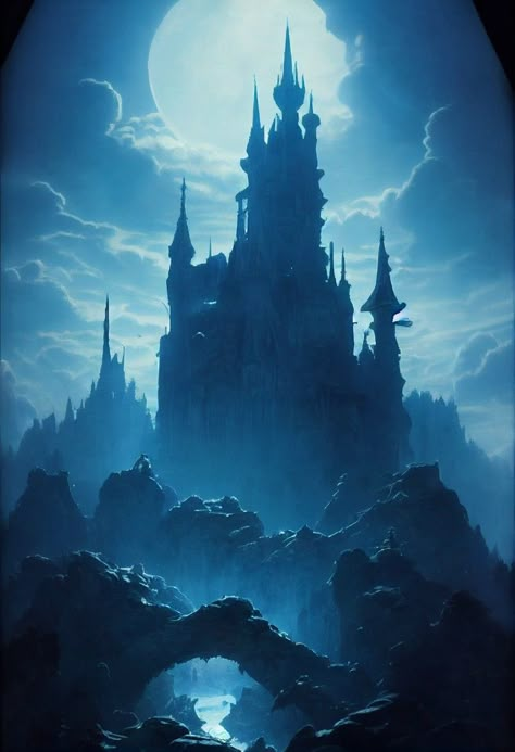 Castle Tattoo, Moon Kingdom, Dark Castle, Castle Aesthetic, Castle Art, 다크 판타지, Fantasy Castle, Fantasy City, Fantasy Places