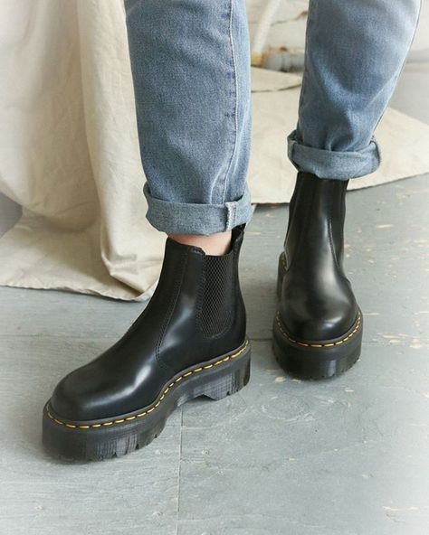 Perfect for the colder seasons, these chelsea boots will prove timeless and versatile! Dr Martens Platform Chelsea Boots, Platform Boots Outfit, Dr Martens Chelsea Boots, Dr Martens Chelsea, Dr Martens Platform, Dr Martens Outfit, Black Dr Martens, Platform Chelsea Boots, Mens Casual Outfits Summer