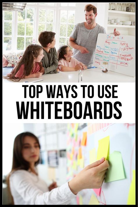 There are so many whiteboard uses for your home, that if you aren't using one, you need to seriously consider starting right now! Here are my top 6 whiteboard ideas to help your family stay organized and on track. #whiteboard #whiteboardideas #organization Whiteboard Ideas Office, White Board Ideas Organizations, White Board Decoration Ideas, Office White Board, Whiteboard Design, Small House Hacks, Bedroom Playroom Ideas, Whiteboard Organization, Whiteboard Planner