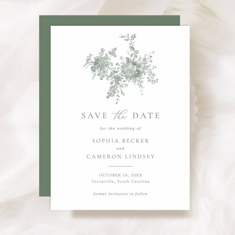 Elegant Floral Vintage Ornament Sage Green Save the Date Wedding Invitation. Modern Wedding Invitation Template. Victorian Floral Botanical Illustrations. Floral Forest Green Wedding Save the Date Card Toile Invitation, Sage Wedding Invite, Sage Green Save The Date, Green Wedding Save The Date, Ornament Invitation, Green Save The Date, Botanical Invitation, Forest Green Wedding, Green Invitation