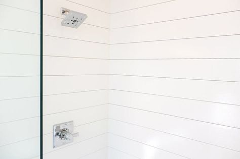 Before & After: Introducing The World's First Shiplap Shower | Apartment Therapy Farmhouse Bathroom Shower Tile, White Subway Tile Bathroom, Installing Shiplap, Shiplap Bathroom, Subway Tiles Bathroom, Ship Lap, Tile Remodel, Bath Tiles, Bathroom Shower Tile