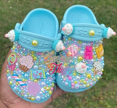 Decorate Crocs, Croc Fashion, Blinged Crocs, Crocs Custom, Custom Baby Shoes, Croc Ideas, Croc Decorations, Bedazzled Shoes Diy, Crocs With Charms