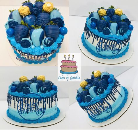 birthday #cake #party #birthdayparty #birthdaycake #shadesofblue #blue #dippedstrawberries #strawberries #ferrerorocher Shades Of Blue Birthday Cake, Blue Birthday Cakes, Blue Strawberry, Cake Party, Blue Cakes, Strawberry Dip, Blue Birthday, Strawberry Cake, Blue Decor