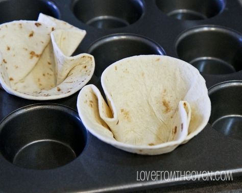 How To Make Mini Tortilla Bowls at Love From The Oven Tortilla Bowls Baked, Mexican Food Buffet, Taco Bowl Recipe, Mini Taco, Tortilla Bowls, Love From The Oven, Taco Bowl, How To Make Tortillas, Mini Tacos