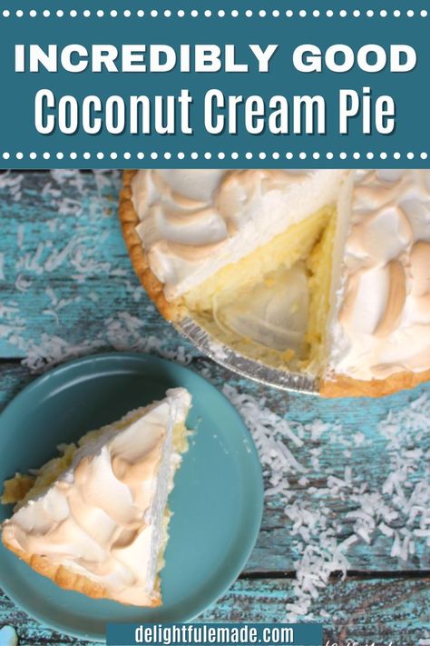 Incredibly Good Coconut Cream Pie combines a rich, velvety custard with a sweet coconut flavor that’s perfect for any occasion. The smooth filling is paired with a crisp pie crust and topped with a fluffy meringue, making every bite a delightful treat. This easy coconut dessert is sure to satisfy your sweet cravings with its irresistible texture and flavor. Coconut Cream Pie With Meringue, Frozen Chocolate Pie, Coconut Meringue Pie, Coconut Meringue, Best Coconut Cream Pie, Cream Pie Filling, Mini Pie Recipes, Coconut Cream Pie Recipes, Coconut Dessert