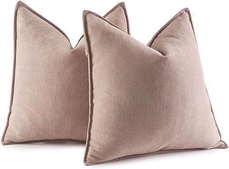 MIULEE Pack of 2 Blush Pink Decorative Pillow Covers 18x18 Inch Soft Chenille Couch Throw Pillows Farmhouse Cushion Covers with Elegant Design for Sofa Bedroom Living Room Home Decor Light Pink Throw Pillows, Blush Pink Cushions, Pink Throws, Couch Throw, Pink Pillows, Couch Throw Pillows, Linen Throw Pillow, Pink Linen, Sofa Bedroom