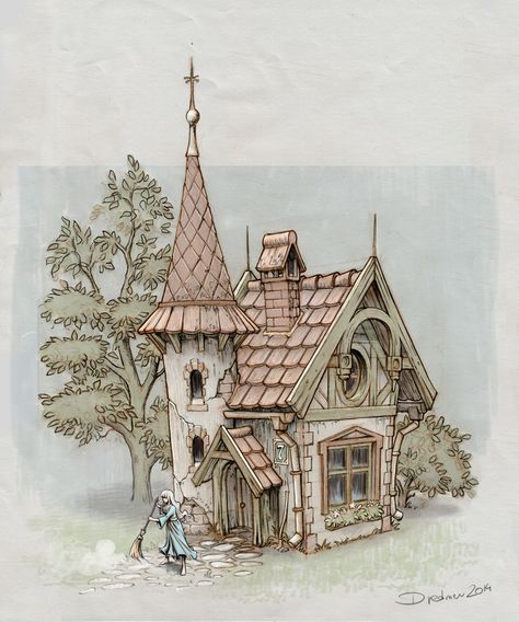 ArtStation - Fairy Tale House, Dominik Redmer Medieval House Sketch, Fantasy House Concept Art, Book Maps, Fairy Tale House, Castle Drawing, 동화 삽화, House Sketch, House Illustration, Fantasy House