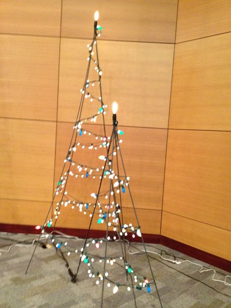 Rebar Christmas Tree, Church Stage Design Ideas, Stage Ideas, Christmas Stage, White Christmas Lights, Stage Design Ideas, Worship Art, Shabby Christmas, Outdoor Christmas Tree