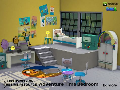 Sims 4 Cartoon Network Cc, Ts4 Adventure Time Cc, Sims 4 Cc Adventure Time, Sims 4 Adventure Time, Adventure Time Bedroom, Sims Kawaii, Adventure Time Room, Sims Finds, Sims Download