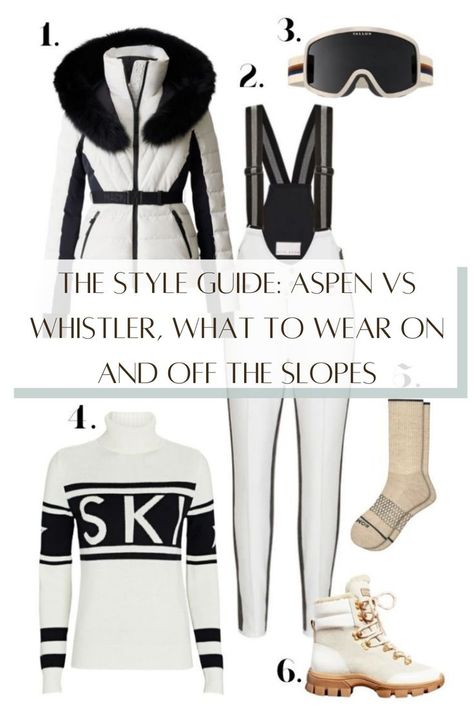 What to wear on and off the slopes in Aspen vs Whistler Aspen Chic Fashion Style, Aspen Style Winter, Whistler Outfit Winter, Aspen Attire, Whistler Outfit, Aspen Outfits, Aspen Outfit Winter, Aspen Bachelorette, Aspen Chic