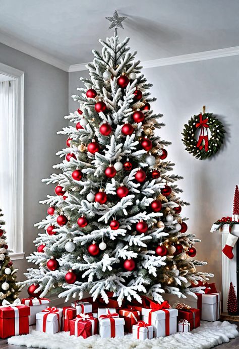 20 Flocked Christmas Tree Decorating Ideas: Create a Winter Wonderland at Home » HomeDecorFull Ideas For Flocked Christmas Tree, Beautifully Decorated Christmas Trees, Christmas Tree Flocked Decorating Ideas, Flocked Tree With Red Decor, Flocked Christmas Tree Decorated Red, Snowed Christmas Tree, Snow Christmas Tree Ideas, White Flocked Christmas Tree Ideas, Christmas Wonderland Decorations