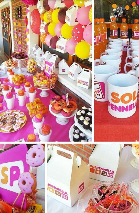 Dunkin Donut Birthday Party, Dunkin Donuts Party Theme, Dunkin Themed Birthday Party, Dunkin Donuts Themed Birthday Party, Dunkin Birthday Party, Dunkin Donuts Birthday Party, Dunkin Party, Dunkin Donuts Party, Donut Themed Party