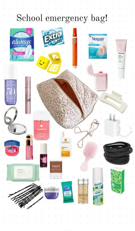 #BEAUTY ,#REALATIONSHIPS #Fashion #Outfits #Winter Outfits #Animals Car Essentials For Women, Babysitting Kit, School Locker Organization, Emergency Kit For Girls, Middle School Essentials, School Emergency Kit, School Backpack Essentials, Preppy School Supplies, Get Home Bag