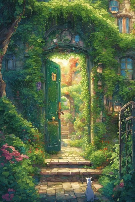 Secret Garden Door Check more: https://paintlyx.com/secret-garden-door/ The Secret Garden Poster, The Secret Garden Aesthetic, Secret Garden Drawing, Secret Garden Illustration, Secret Garden Aesthetic, Secret Garden Coloring Book Finished, Hobbit Shire, Secret Garden Painting, Secret Garden Art