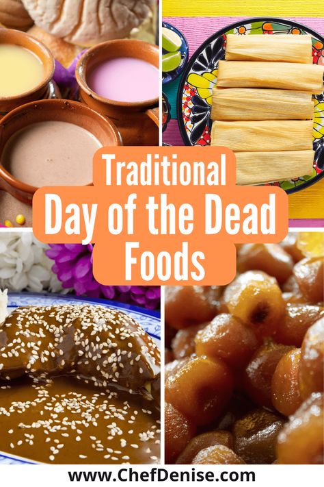 Traditional Day of the Dead foods Coco Themed Food, Day Of The Dead Themed Food, How To Celebrate Dia De Los Muertos, Dia De Muertos Food Ideas, Day Of The Dead Snacks, Dia De Los Muertos Party Ideas Food, Day Of The Dead Appetizers, Day Of The Dead Traditions, Day Of The Dead Party Food