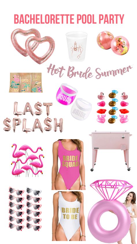 Bachelorette Pool Party Aesthetic, Pool Party Bachelorette Decoration, Bachelorette Party Pool Ideas, Pool Party Bridal Shower Theme, Bach Party Themes Beach, Pool Party Bachelorette Theme, Beach Bash Bachelorette, Bachlorette Party Theme Ideas Beach, The Last Splash Bachelorette Party