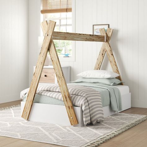 Sand & Stable Baby & Kids Enzo Canopy Bed by Sand & Stable™ Baby & Kids & Reviews | Wayfair.ca Toddler Canopy Bed, Tent Silhouette, Comfy Room, Children Bed, Farmhouse Room, Babies Room, Box Spring Bed, Solid Wood Platform Bed, Bed Tent