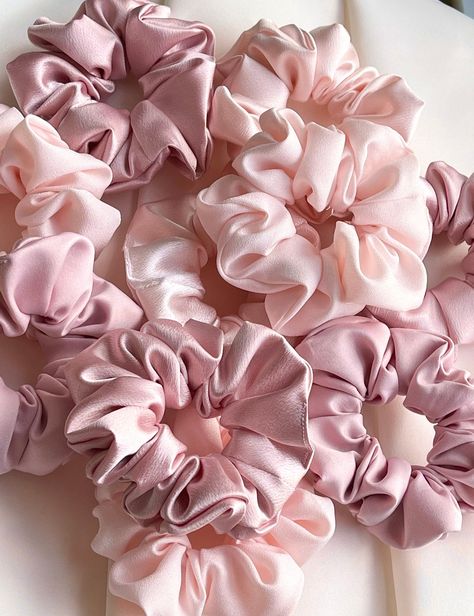 Spring Scrunchies, Easter Minimalist, Scrunchie Business, Pink Satin Scrunchie, Bridesmaid Scrunchie, Bachelorette Party Hair, Barbie Bachelorette, Pink Scrunchie, Pink Party Favors