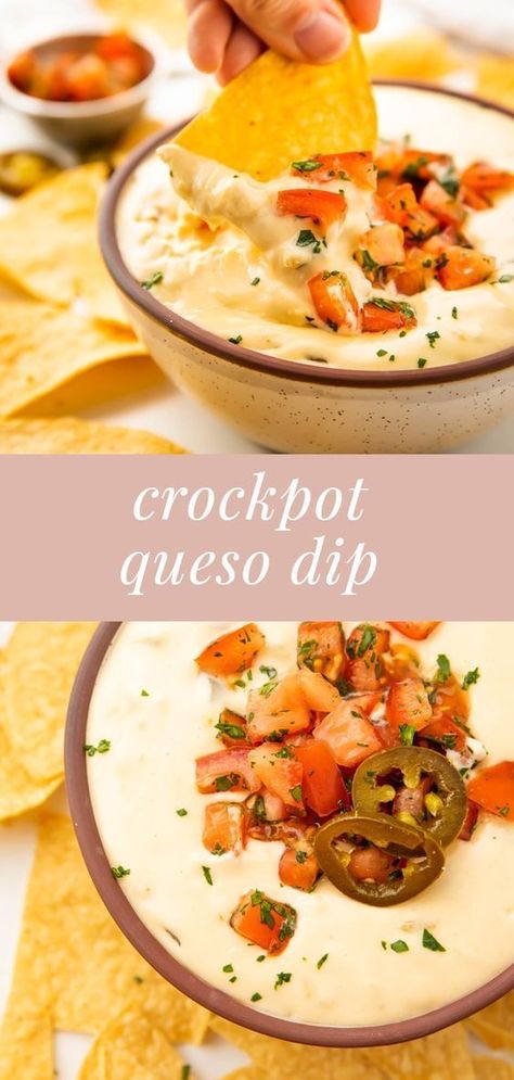 This super easy and super delicious Crockpot Queso Dip is one of the BEST slow cooker dip recipes! If you love queso, you're going to love this homemade recipe. Perfect for serving at a Superbowl party, or for Cinco de Mayo. Slightly spicy, creamy, and perfect for serving with corn chips. This easy slow cooker recipe is going to be a new family favorite! Queso Dip With Cream Cheese, Queso Crockpot, Slow Cooker Queso Dip, Crockpot Queso Dip, Slow Cooker Cheese Dip, Cheese Dip Recipes Crockpot, Queso Dip Easy, Crockpot Queso, Queso Dip Crockpot