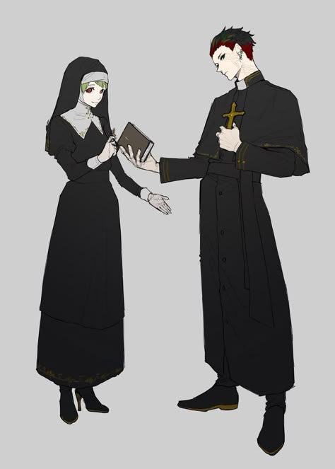 Priest Clothes Drawing, Preist Outfits, Preist Art, Male Nun Character Design, Nun Art Drawing, Priest Drawing Reference, Priest Outfit Design, Priest Drawing, Nun Character Design