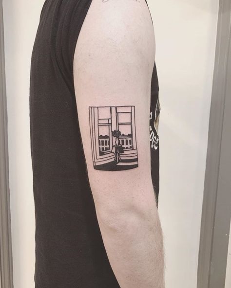 Mr Preston on Instagram: “Little #edwardhopper scene on Tom. Thanks for getting tattooed man, nice to meet you. Mrprestontattooer@Hotmail.com” Home Edward Sharpe Tattoos, Edward Hopper Tattoo, Grass Hopper Tattoo, Edward Scissorhands House Tattoo, Hill House Tattoo, Hopper Tattoo, Nighthawks Edward Hopper Tattoo, Getting Tattooed, Tattooed Man