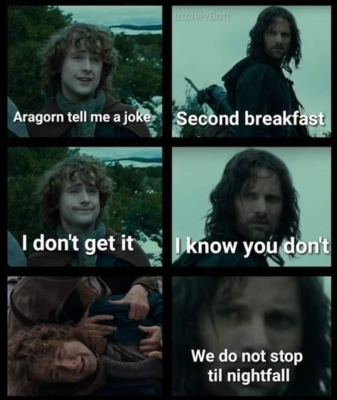 Second breakfast, Lord of the rings joke. #LOTR #secondbreakfast #funny #joke Lotr Funny, Second Breakfast, Memes Of The Day, Dc Memes, Thranduil, Legolas, Gandalf, Really Funny Memes, Middle Earth