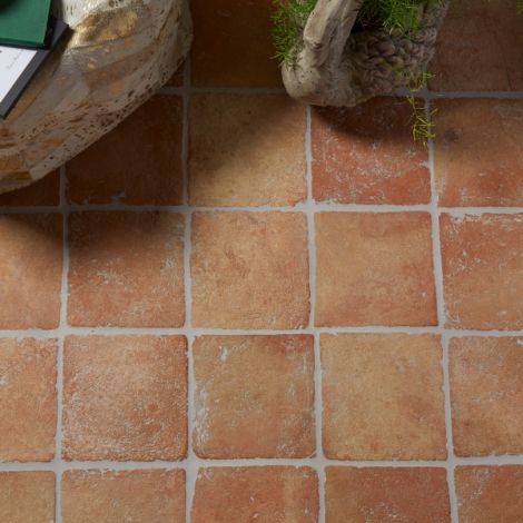 Tile Color Palette, Terracotta Tile Floor, Terracotta Floor Tiles, Tiled Hallway, Square Tiles, Terracotta Floor, Cream Walls, Best Flooring, Hexagon Tiles