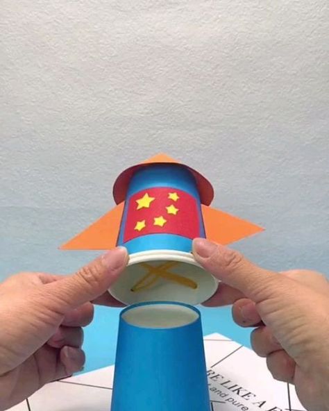 Cup Rocket Craft, Paper Cup Rocket Craft, Rocket Launcher Craft, Making A Rocket, Rocket Craft Ideas, Helicopter Crafts For Kids, Rocketship Craft, Diy Rocket Ship, Rocket Diy